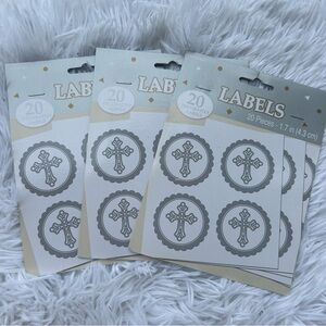 🩶5/$30 Silver Cross Circle Stickers Baptism, Communion, Confirmation, Wedding